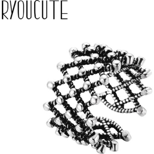 Punk Vintage Hollow Rings for Women Silver Color Jewelry Girls Adjustable Size Open Finger Rings