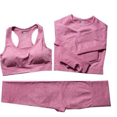 Women 3 Piece Seamless Yoga Suit Sportswear Set Workout Sets Yoga Leggings with Stretch Sports Gym Clothes