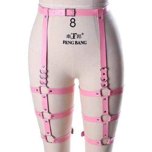 Pink Leather Leg Harness Underwear Harajuku Goth Punk Sexy Lingerie Erotic Women Stockings Suspender Body Bondage Leather Belt