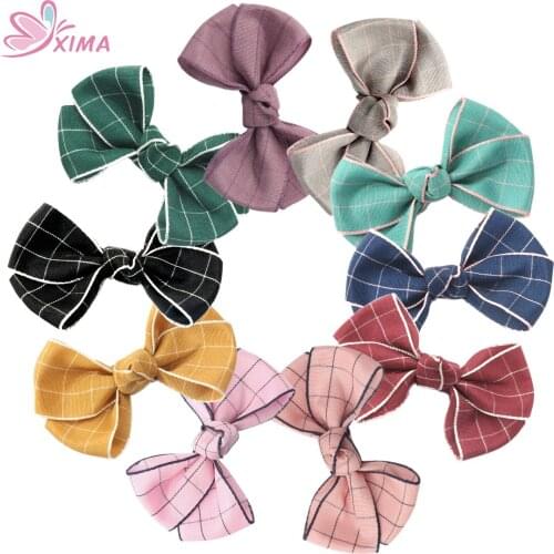 1Piece 2.5inch Cotton Hair Bow with Clip Children Bow-knot Plaid Bows Hair Ring for Children Ponytail Holder Hair Accessories