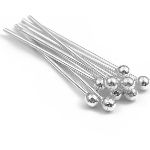10 pcs Real Pure Solid 925 Sterling Silver Color Eye flat Head PinRound Ball Pin Needle Connector Earring Jewelry Making Finding