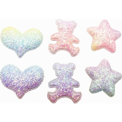 20PCS/Lot 4.4*5cm Shiny Star Heart Bear Padded Applique Crafts for Children Headwear Hair clip Accessorie and Garment Accessoiry
