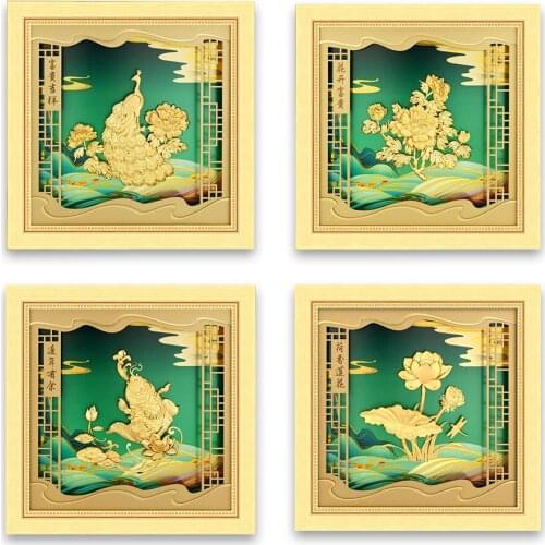 2021 3D Traditional Chinese Painting Gold Foil Pictures Gold Leaf Handicrafts Wall Pictures For Living Room With Framed Mirrors