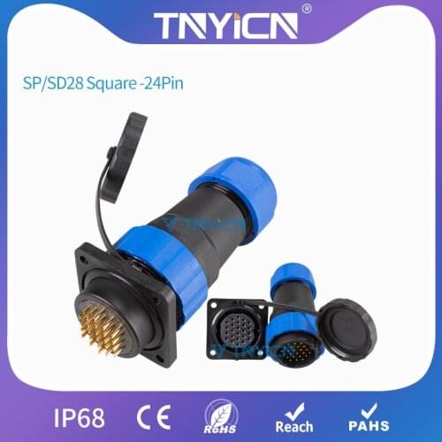 Waterproof Connector IP68 SP/SD28 Square-24Pin Panel Mount Cable Connectors Wire Conectores Electronicos Hembra y Macho