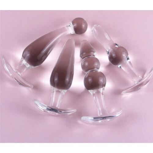 4Pcs/Set Crystal Glass Butt Plug Female Masturbator Realistic Dildo Penis Small G-spot Anal Butt Plug Adult Sex Toys For Woman