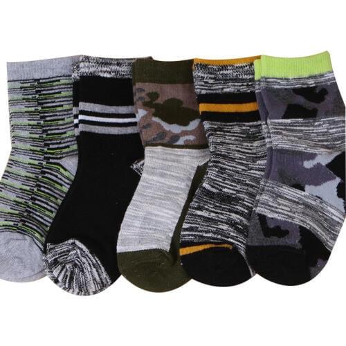 5 pairs Autumn Winter Children Socks Cotton High Quality Thick Camouflage Student Baby Boys Girls Socks 1-10 Year Kids Socks