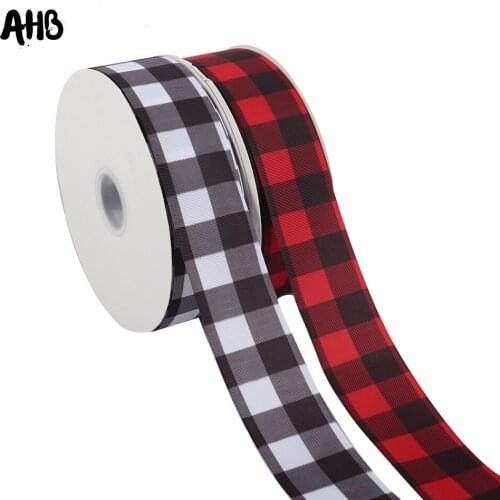 AHB 2" 2y Grosgrain Ribbon For Craft Black White Red Lattice Printed Webbing DIY Hair Bows Sewing Wrapping Material Home Textile