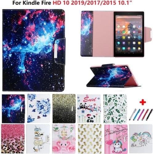 For Amazon Kindle Fire HD10 Case 2019 2017 2015 10.1 Table E-Book Shell For Kindle Fire HD 10 Cover 10 1 Unicorn Panda Coque Pen