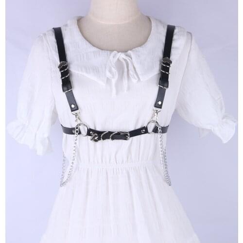 Black Suspenders Belt for Sexy Women lady faux Leather O-ring chain Garters Harness Bondage Telescopic adjustment Girdle Straps