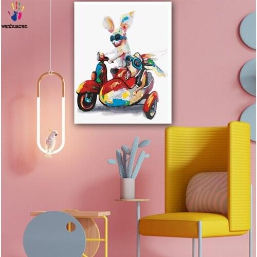 DIY colorings pictures by numbers with colors Two rabbits on a motorcycle picture drawing painting by numbers framed Home