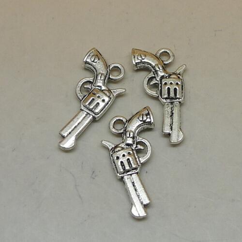 Nevstop 100 Pcs/lot Antique Silver Pistol Charms Double Sided 23x11mm Weapon Accessories