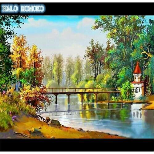 Art crafts sewing full diamond mosaic counry house diy diamond painting cross stitch rhinestone diamond embroidery