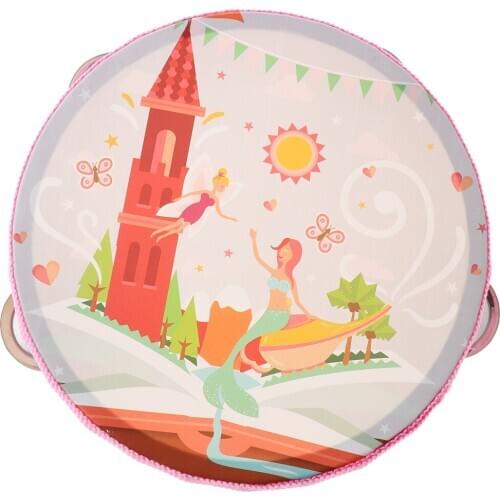 Tambourine Toy Animals Small Tambourine Drum for Kids Wood Tambourines Drum Bell Toy for Kids Teach Rhythm and Melody