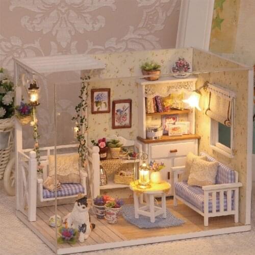 Toy house furniture Diy miniature dust cover 3D wooden mini toy house childrens birthday gift kitten house H013
