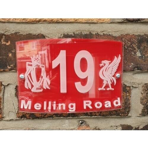 Customized House Number Door Plaque Liverpool Liverbird Glass Effect Acrylic Football Fans Sign