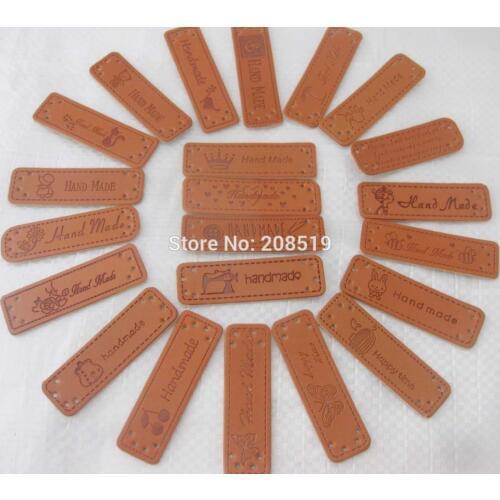 LLNNE 50 Pieces Handmade PU Leather Labels Tags For Garment 15MM*50MM DIY Sewing Supplies