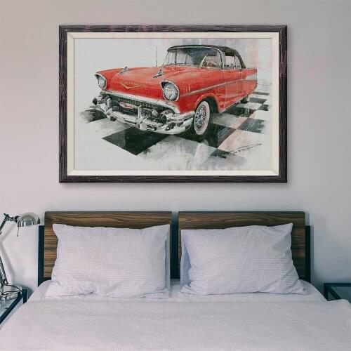 T107 Retro Racing Car Classic Painting Red car 66 Custom Silk Poster Home Deco Wall Art Christmas Gift