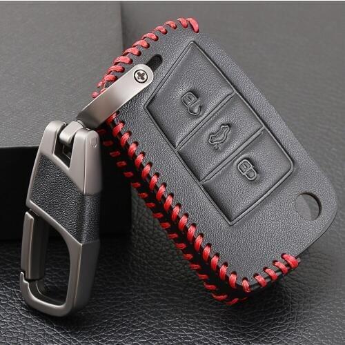 Leather Key Case Cover For VW Polo Golf 7 GTI MK7 Tiguan MK2 Polo For Skoda Octavia A7 Kodiaq Karoq For SEAT Ateca Leon Ibiza