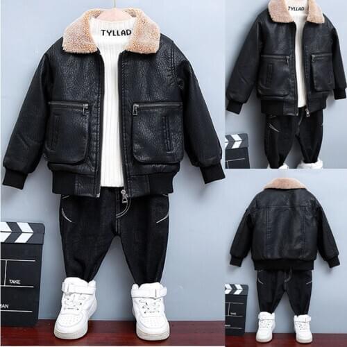 Baby boys' cotton-padded jacket 0-12 years childrens thick pu jacket Plush Velvet Thick leather jacket kids winter jacket Boys