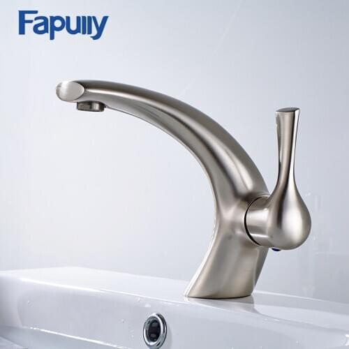 Fapully Brass Basin Faucet Brushed Nickel Bathroom Faucet Basin Vanity Vessel Hot Cold Tap Water Basin Mixers Tap