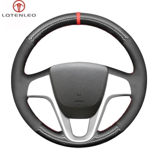 LQTENLEO Black Carbon Fiber Suede Car Steering Wheel Cover For Hyundai Solaris Verna 2010-2016 i20 2008-2014 Accent 2012-2017