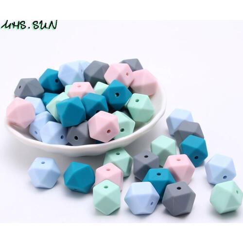 MHS.SUN Silicone Hexagon Beads For Baby Teething Nursinge Necklace DIY Make Chewable Silicone Loose Beads 30Pcs Colorful