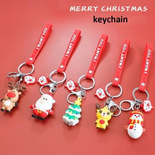 Cute Christmas Tree Snowman Keychain For Bag Car Kawaii Deer Santa Claus Charm Key Chain Holder Key Rings Christmas Jewelry Gift