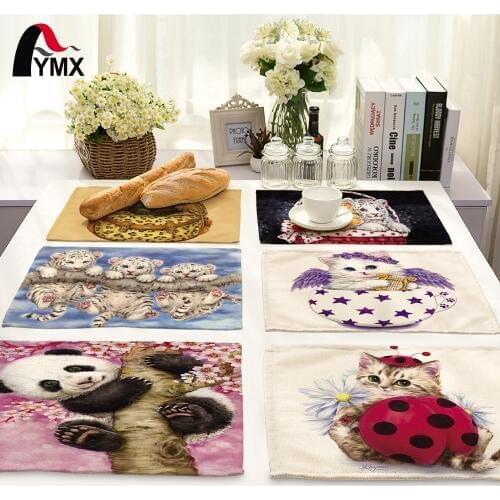 Cute Cartoon Creative Animal Printed Table Napkin For Wedding 42*32cm Set Bowl Dining Mats Kids Table Set Home Decoration