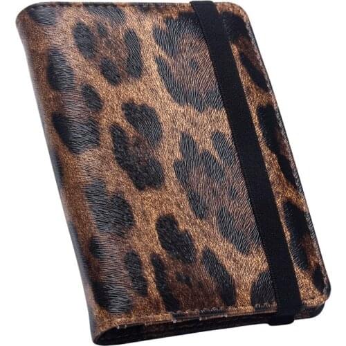 Leopard Print Multifunctional Leather Passport Cover With Credit Card Holder and Air Ticket Holder Case with Elastic band