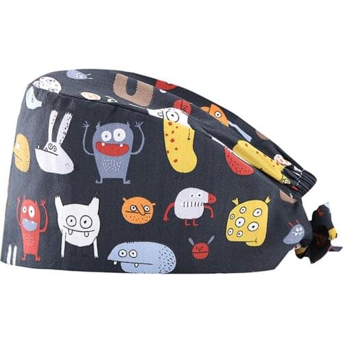 Cartoon Animal Print Working Scrub Cap Hospital Beauty Salon Unisex Adjustable Multicolor Nurse Hat With Buttons Enfermera A40