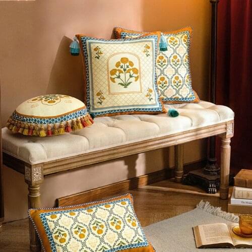 Luxury Morocco Throw Pillow Covers Vintage Comfy Natural Linen Cushion Covers for Couch Sofa Living Room Farmhouse Orange 45cm