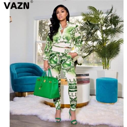 VAZN 2020 New Full Sleeve Print Women Button Fly Street Lady Fashion Set Holiday Women Young Energetic Set