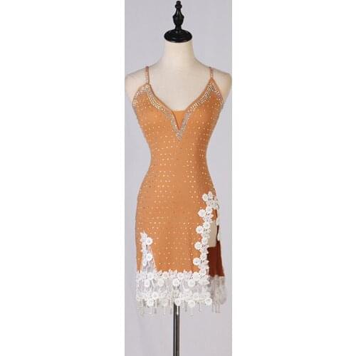 New Latin Dance Dress Sleeveless Sexy Crystals Rhinestones Women‘s Performance Costumes for Salsa Chacha Samba