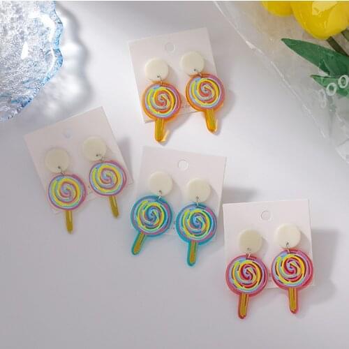 Origin Summer Korean Fashion Sweet Acrylic Stick Candy Dangle Earring for Women Painted Multicolor Circle Earring Jewelry