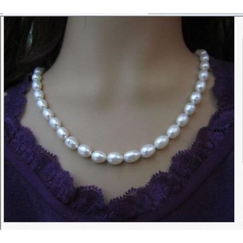 Single strands 10 -11mm baroque white pearl necklace 18"14k/20