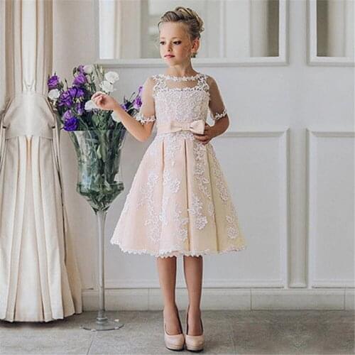 Half sleeve Princess Flower Girl Dresses For Wedding Holy Communion Gown Birthday Party Dress Girl Lace Applique Banquet Dress
