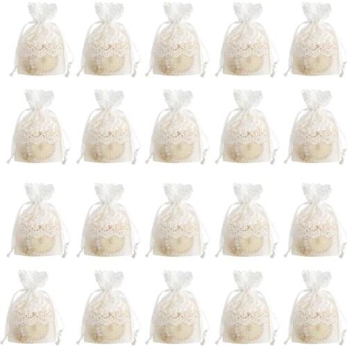 Portable 20Pcs High Quality Drawstring Lace Mesh Bags Small Burlap Bags Delicate Party Favors