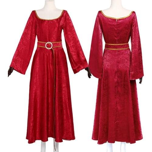 Princess Rapunzel Mother Gothel Cosplay Costume Adult Women Red Party Dress Fancy Halloween Carnival Ball Gown