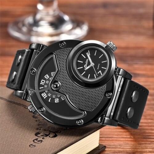 Top Luxury Brand OULM Mens Watch Unique Design Dual Time Leather Strap Quartz-watch Sports Watches Male Clock Saat Drop Shipping