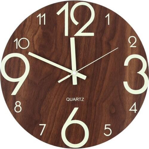 Luminous Wall Clock,12 Inch Wooden Silent Non-Ticking Kitchen Wall Clocks With Night Lights For Indoor/Outdoor Living Room Bedro