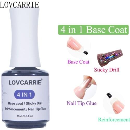 LOVCARRIE Thick Rubber Base Coat 4 IN 1 Adhensive Nail Tips Glue Gel Varnish 2021 NEW 15ML Strong Reinforce Gellak for Nails Art