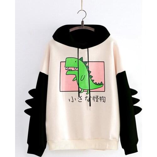 Dinosaur Oversized Cartoon Hoodie Women Fashion Sweatshirt Casual Print Korean Style Thicken Sweatshirt Winter Dino Hoodie Tops