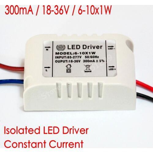 Hihg quality Isolated 300mA 6-10x1W Led Driver 6W/7W/8w/9W/10W Power Supply DC 18V - 36V AC 110V 220V 277V for LED lights
