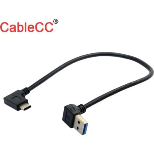 Xiwai 30cm Reversible USB 3.1 Type C USB-C Angled to Down Angled 90 Degree A Male Data Cable for Laptop & Tablet & Phone