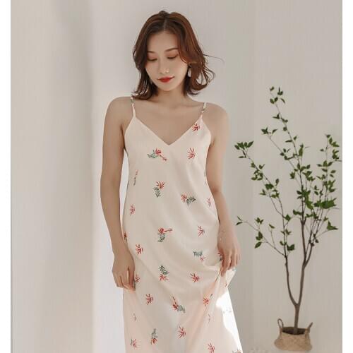 Fdfklak Sexy Long Nighty Spaghetti Strap Silk Nightgowns Summer Dresses Ladies Sleepwear Night Dress Pink/Apricot Nightwear