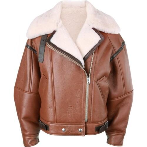 YOLOAgain Oversized Women Shearling Fur Coat 2021 New Ladies Lambskin Leather Jacket Outerwear