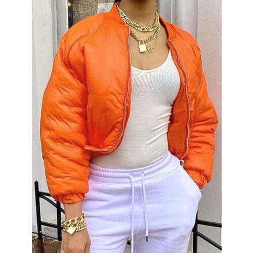 Tossy Solid Zipper Cropped Jackets Cotton-Padded Parka Jacket With Pocket Womens Casual Coat Fashion Streetwear 2021 Autumn