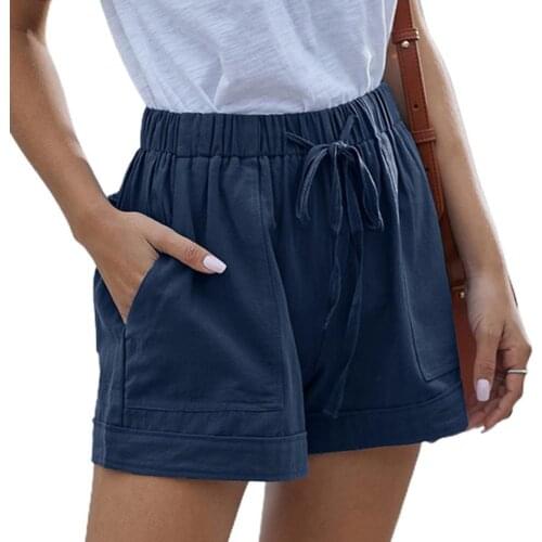 High Waist Women Shorts 2021 Summer Pockets Candy Color Plus Size Shorts Elastic Waist Office Lady Loose Shorts Streetwear