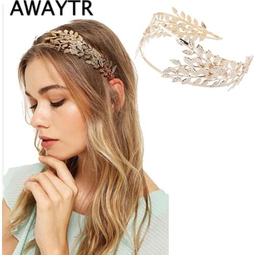 AWAYTR Fashion Golden Sliver Leaves Headband Women Alloy Hairband for Women Girls Hair Comb Photo Wedding Hair Accessories