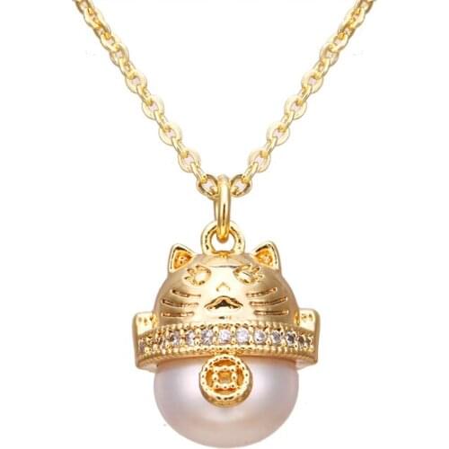 Bettyue New Trend Around The Jewelry Ethnic Style Cute Cat Symbols Of Fortune Above Pearls Necklace Fascinating Gift For Women